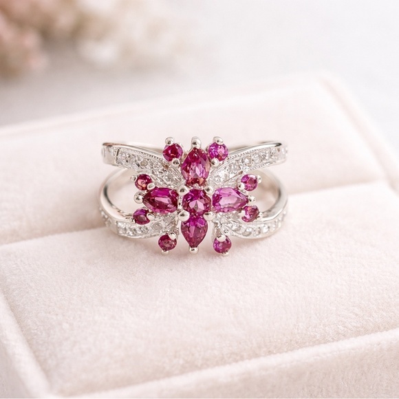 Vintage Jewelry - Tourmaline & Diamond Ring 14K White Gold, Unique Engagement / Anniversary Ring